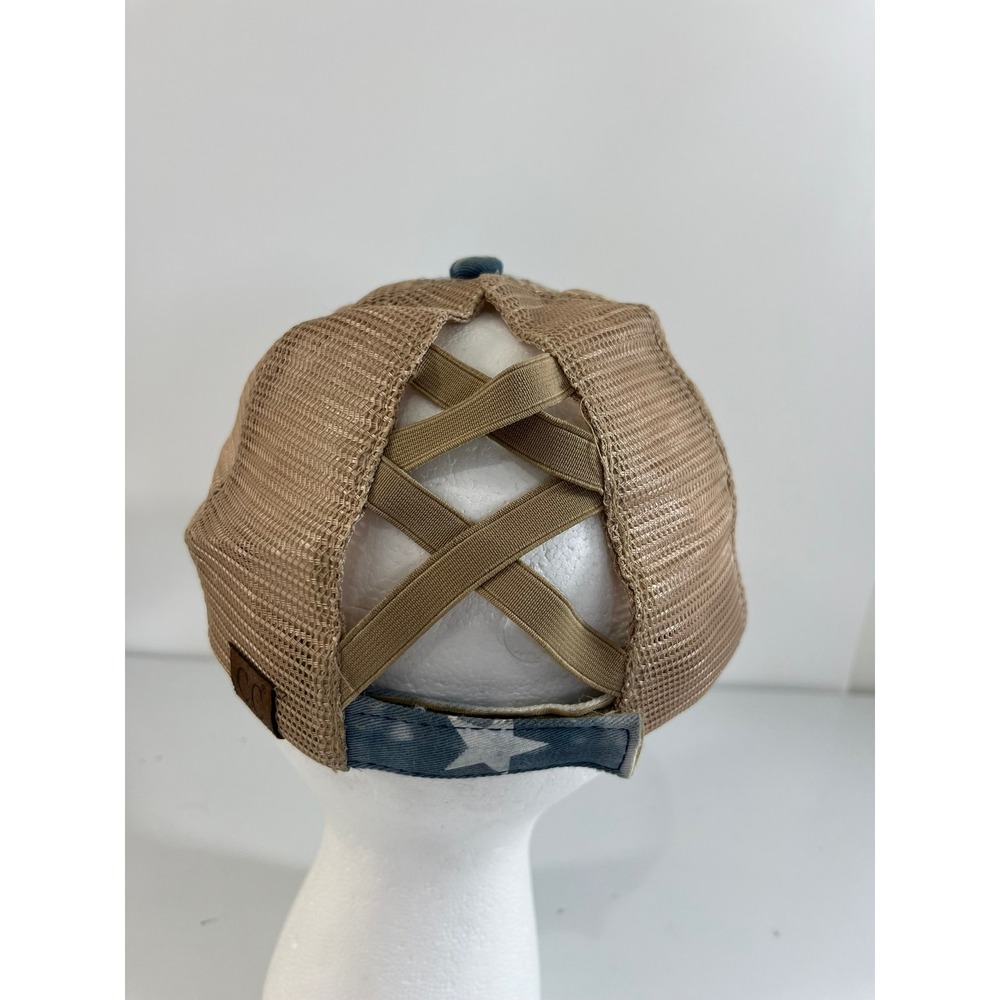 American Flag Star Blue C.C hat pony‎ tail adjustable baseball hat casual spring - Picture 4 of 4